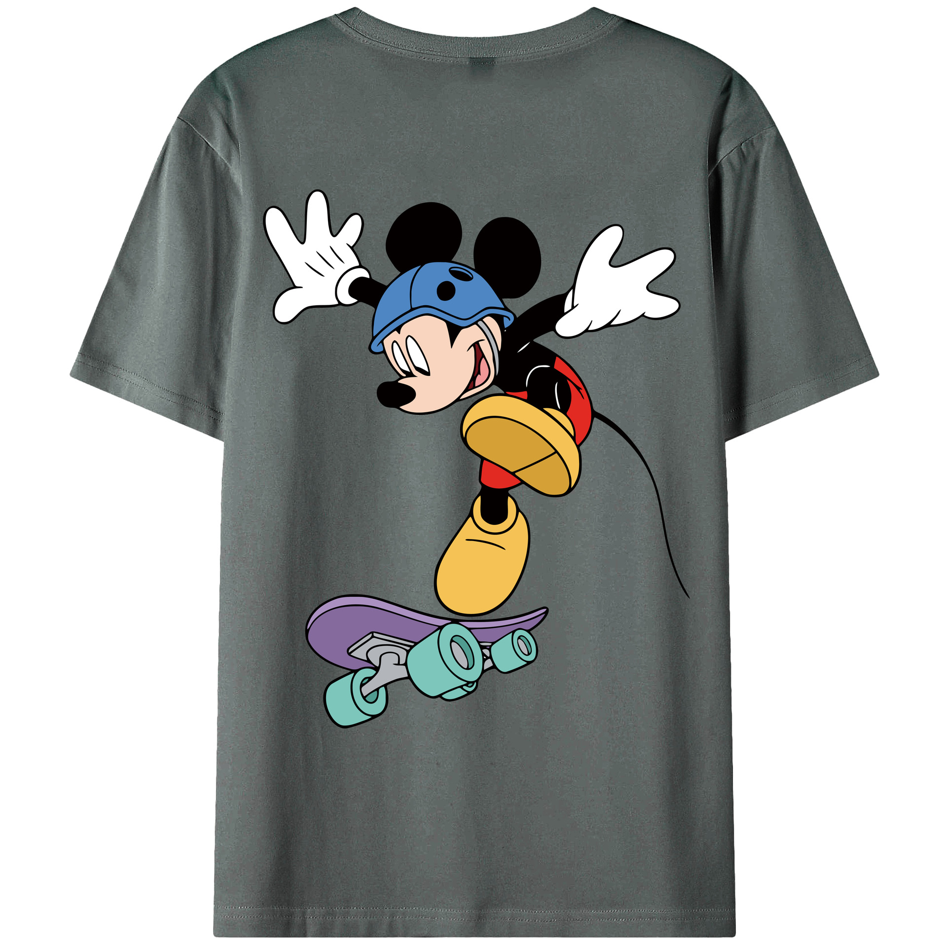ミッキーマウス Mickey Mouse 綿100％ メンズ半袖Tシャツ（バックプリント） 通気性